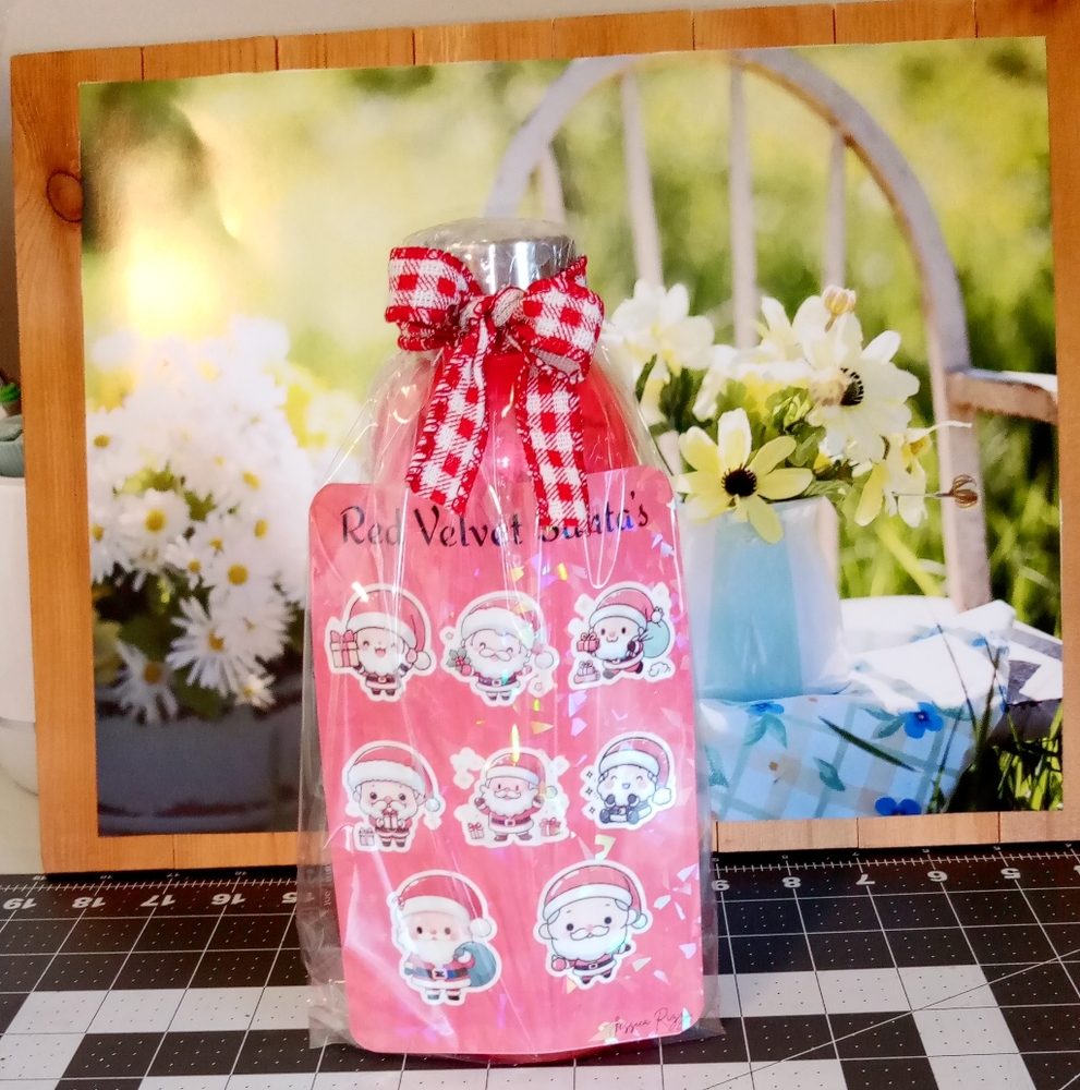 Red Velvet Santa's Sticker Set With Pink Water Bottle 25 Oz